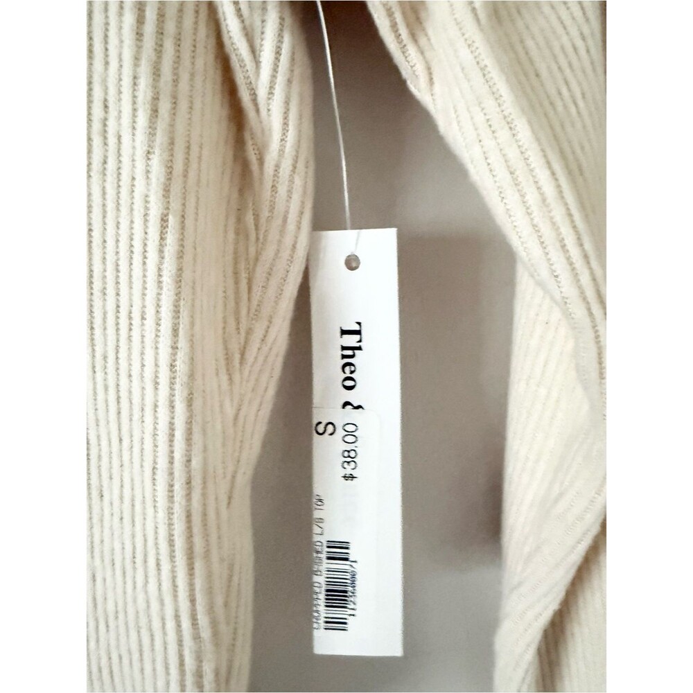 NWT Theo & Spence Ribbed Knit Scoop Long Sleeve Lounge Crop Top Cream Size S - Picture 6 of 6